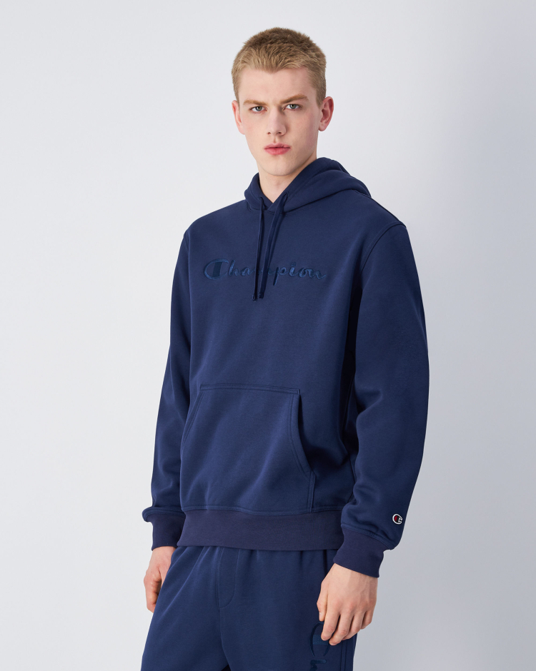 Felpa con cappuccio con logo grande tono su tono Blu Uomo